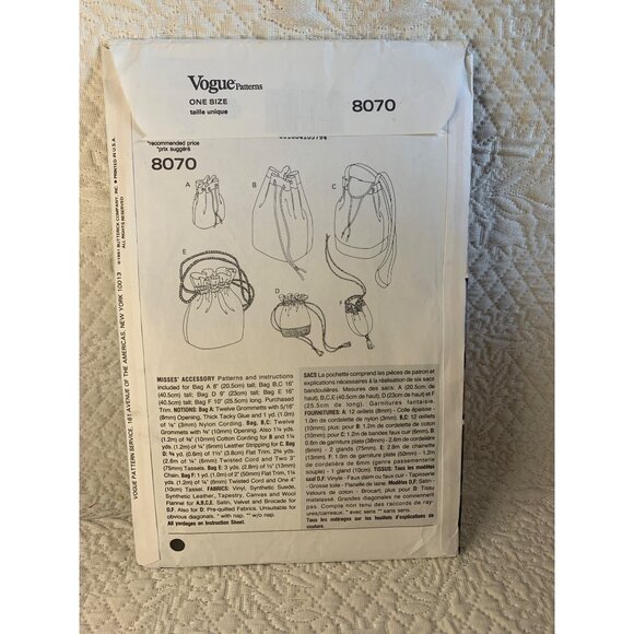 Vogue Misses Handbag Sewing Pattern 8070 - uncut - Picture 5 of 9